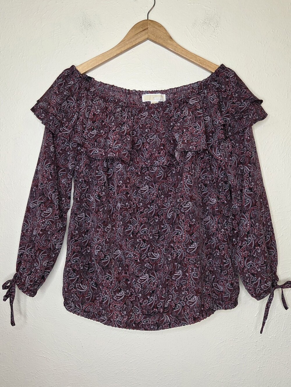 Michael Kors Paisley Off Shoulder Peasant Blouse NWT Petite Small Boho Romantic